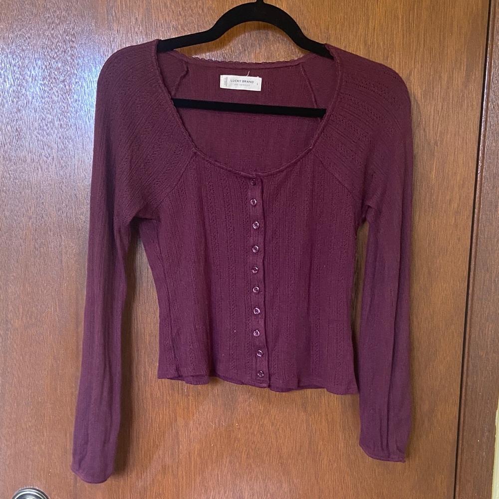Lucky Brand Plum Button-Front Long Sleeve Top